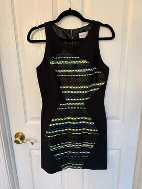 Milly Black Neon Geometric Tweed Knit Sleeveless Sheath Dress Size 6